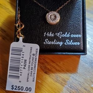 NWT Diamond Disc 14KT Gold Pendant Necklace